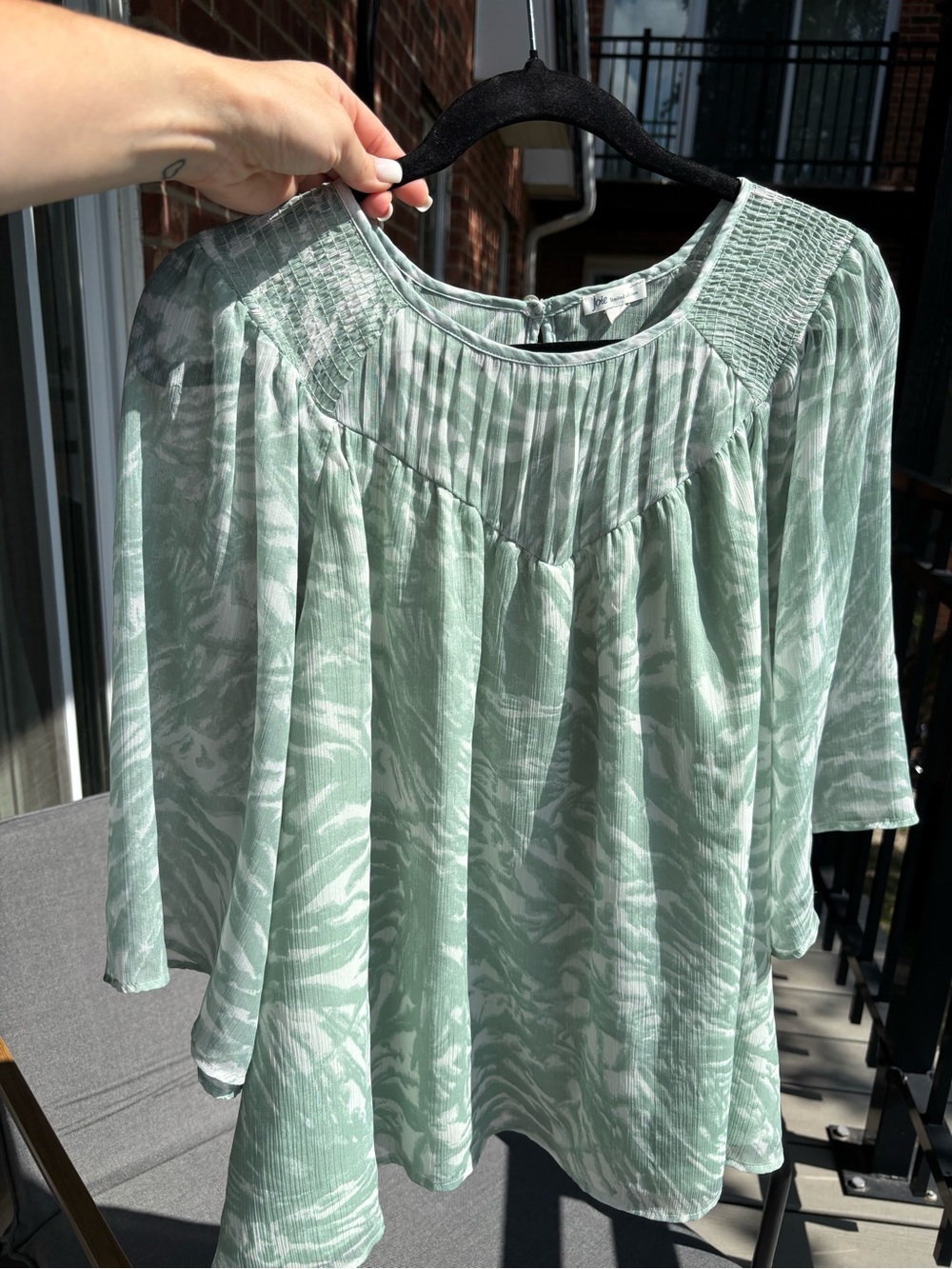 Joie Limited Edition Sage Abstract Print Flutter Sleeve Blouse XXL